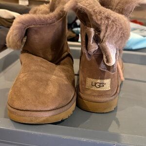 UGG Tan/ purplish Suede Boots with Ribbon